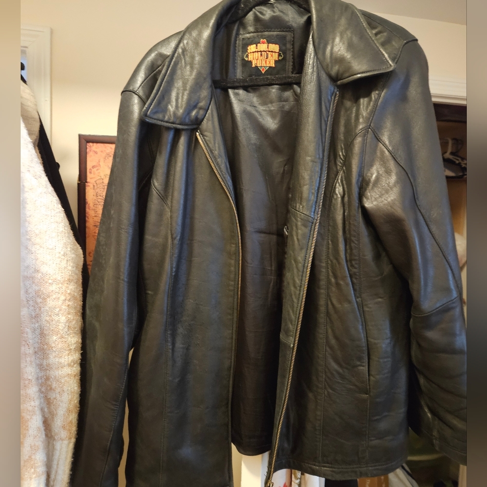 10,000,000 Hold Em Poker Leather Jacket – Size XXL – Genuine Leather Jacket